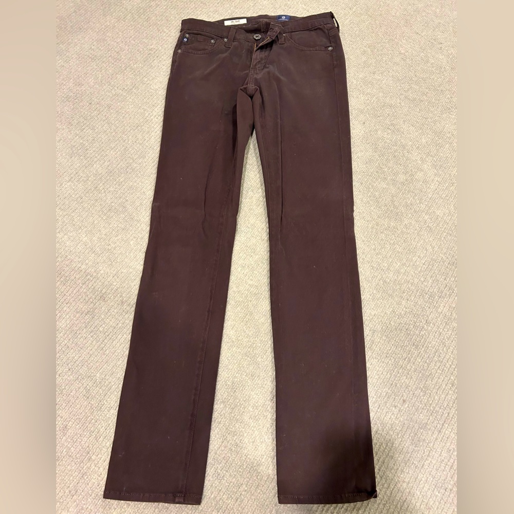AG chocolate cotton Stilt Jeans.